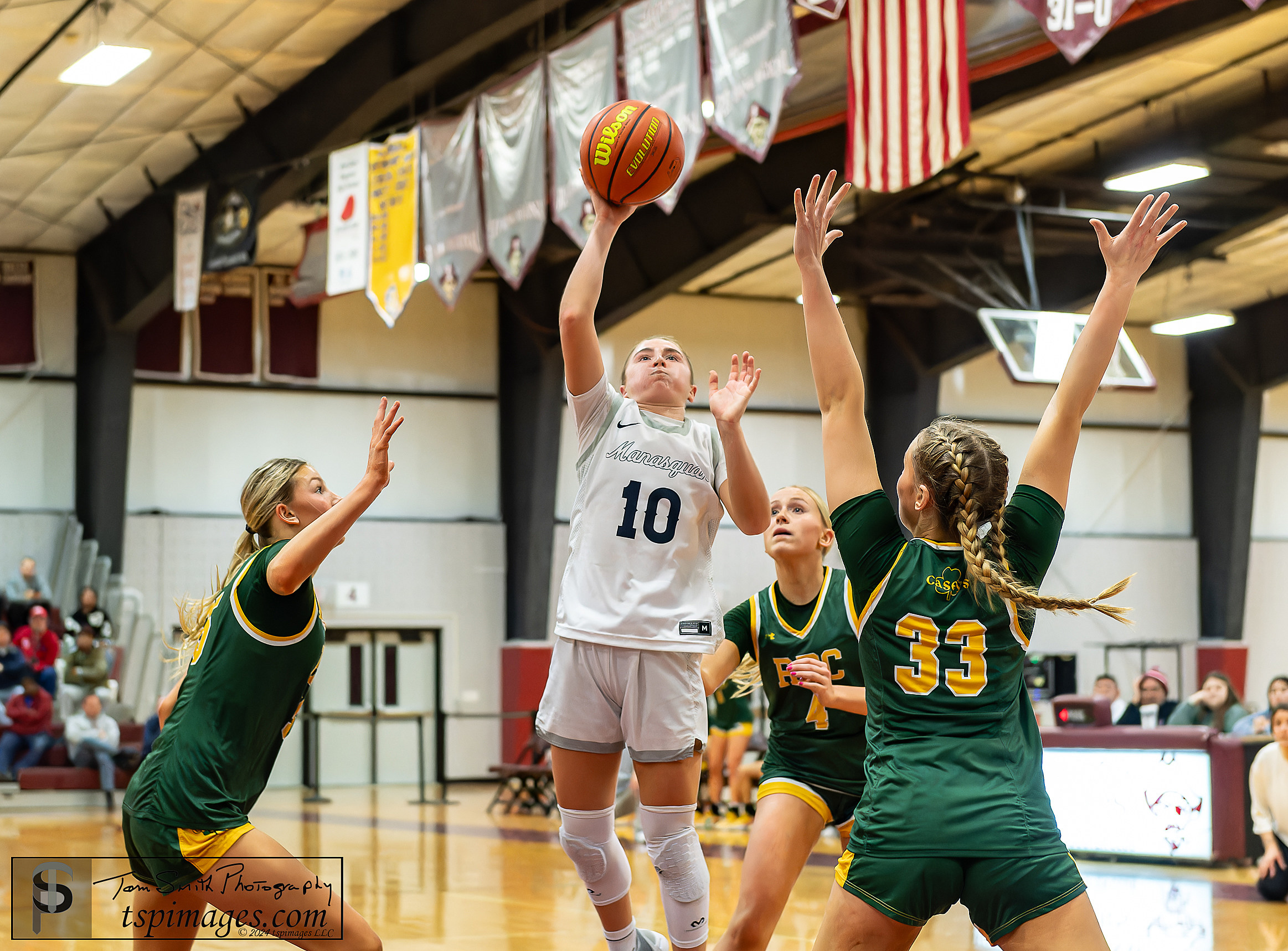 Manasquan junior Olivia Shaughnessy puts up the shot that gave her team the lead for good vs. Red Bank Catholic in the Shore Conference Tournament semifinals. (Photo: Tom Smith | tspsportsimages.com)